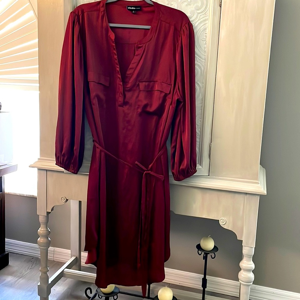 Torrid Red Sheath Midi Dress with Bishop Sleeves and V-Neck